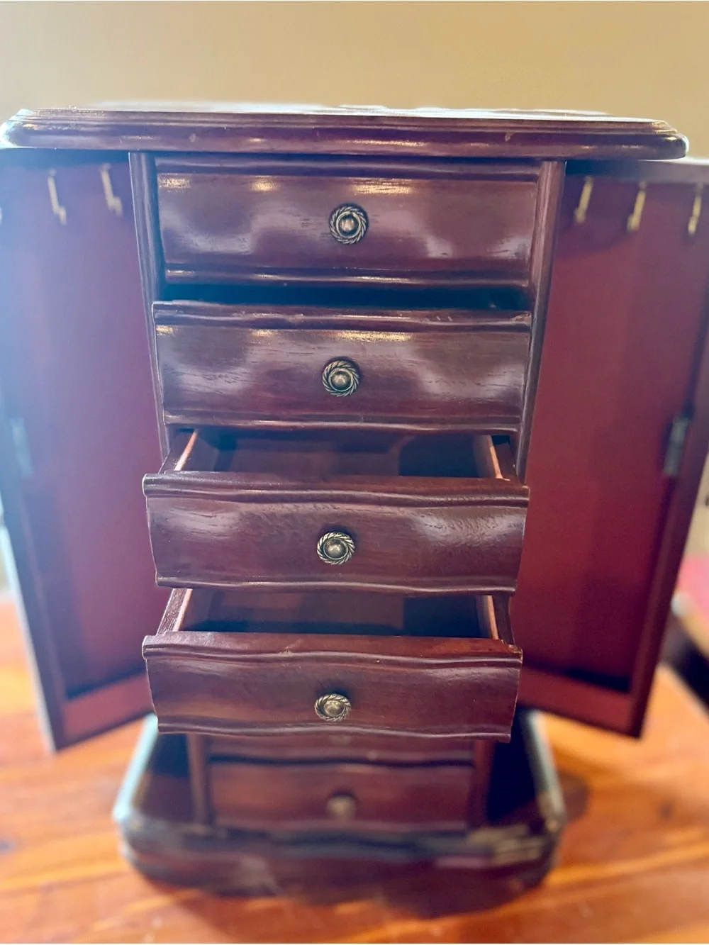 Vintage-Style Wooden Jewelry Box / Armoire Cabinet with Mirror